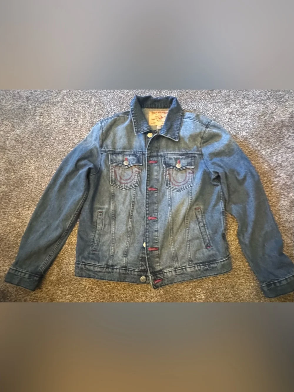 True Religion True Logo Medium Blue Quartz Wash Denim Jacket Mens Small NWT Rare